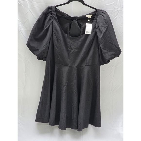 H&M Dresses & Skirts - H&M Black Puff Sleeve Mini Dress Open Back Bow Tie XL 13103212 New